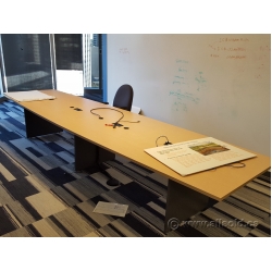 Blonde and Grey 14' Board Room Table with Connectivity Ports